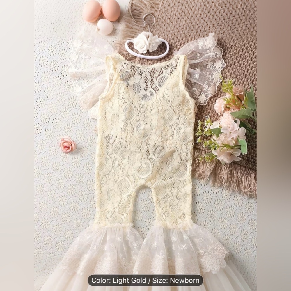 2pc Lace Baby Infant Newborn Outfit with Headband for Photos Photography Shoot - Picture 2 of 7